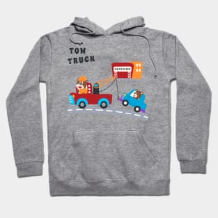 Vector illustration of tow truck cartoon with funny driver Hoodie